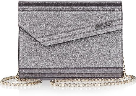Jimmy Choo Candy Glitterprint Acrylic Clutch in Silver (gunmetal) - Lyst