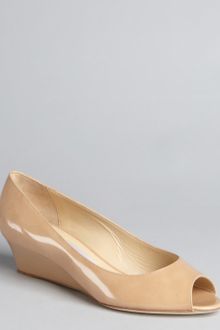 Jimmy Choo Nude Patent Leather Bergen Peep Toe Wedges - Lyst