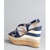 Prada Royal Blue Patent Leather Striped Wedge Sandals in Blue - Lyst