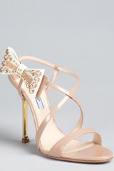 Prada Nude Patent Leather Bow Detail Strappy Sandals