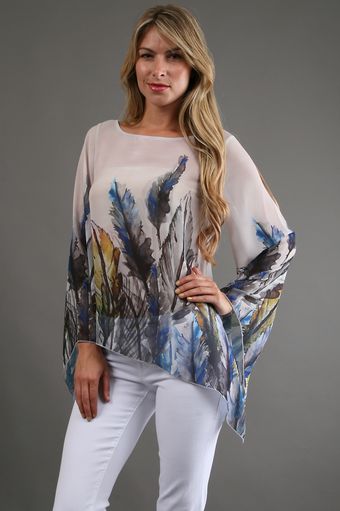 Ariella Print Boatneck Top in Feather - Lyst