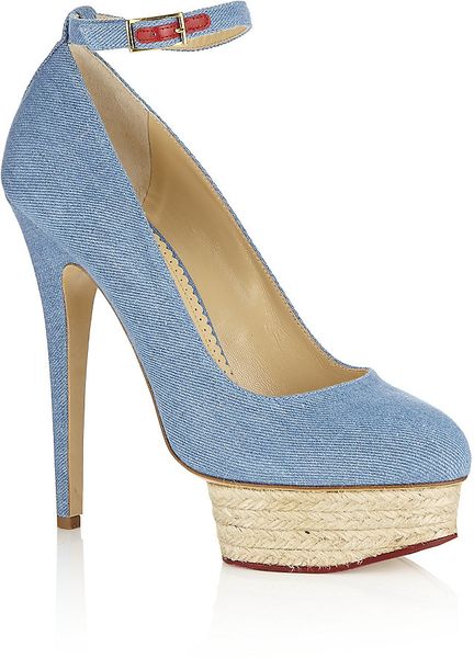 light blue denim pumps