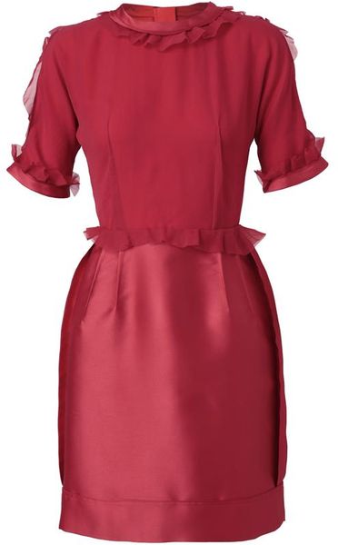 Lanvin Inverted Silk Dress in Red - Lyst