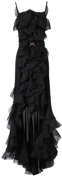 Nina Ricci Belted Ruffle Silk Gown - Lyst