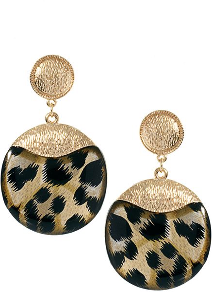 River Island Leopard Round Dangle Earrings in Gold - Lyst