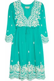 Leaves Of Grass Aria Embroidered Silk Chiffon Dress - Lyst