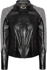 Versace Houndstooth Paneled Leather Jacket