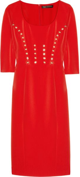 Versace Embellished Stretchcrepe Dress in Red (scarlet) - Lyst