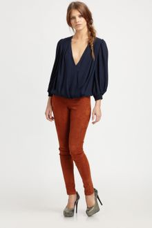 Alice + Olivia Bonnie Smocked Silk Top - Lyst