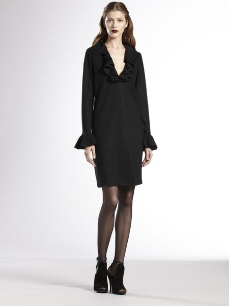 Gucci Wool Ruffle Dress in Black - Lyst