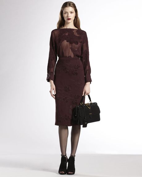Gucci Deepv Sheer Silk Dress in Brown (wine) - Lyst