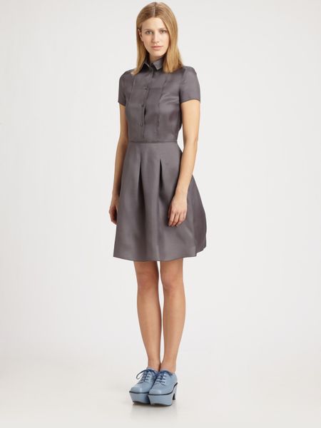 Jil Sander Navy Silk Minicollar Dress in Gray (grey) - Lyst