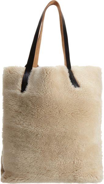 Marni Shearling Tall Hobo in Beige (gold) - Lyst