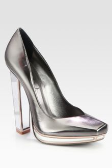 Yves Saint Laurent Metallic Leather Mirror Heel Platform Pumps - Lyst