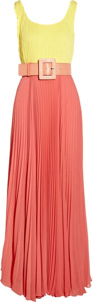 Alice + Olivia Leila Belted Colorblock Crepe Maxi Dress - Lyst