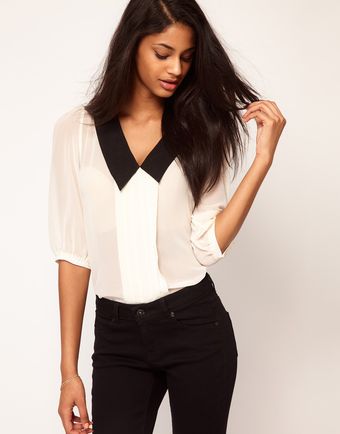 ASOS Collection Asos Blouse with Pintucks and Contrast Collar - Lyst