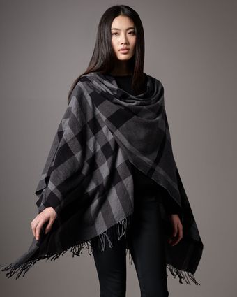 Burberry Mega Check Wool Cape - Lyst