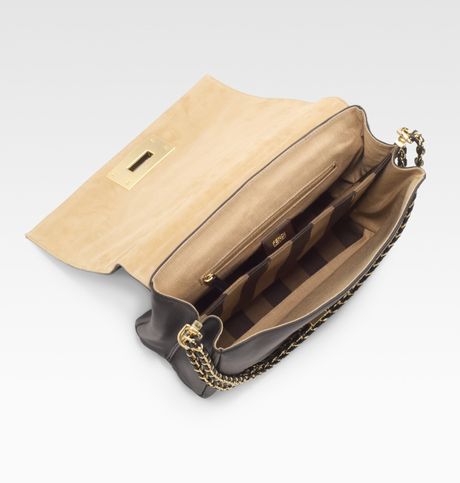 fendi embossed pequin shoulder leather bag
