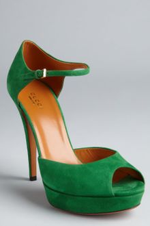 Gucci Emerald Suede Ankle Strap Peep Toe Platform Pumps - Lyst