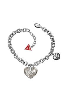 Guess Rhodium Plated Crystal Heart Bracelet - Lyst