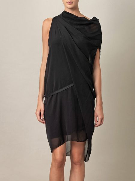 Helmut Lang Pebble Silk Drape Dress in Black - Lyst