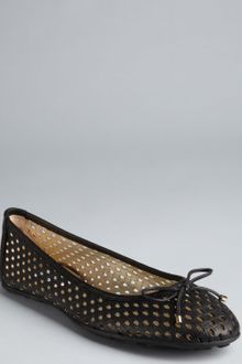 Jimmy Choo Black Perforated Leather Walsh Bow Embellished Flats - Lyst