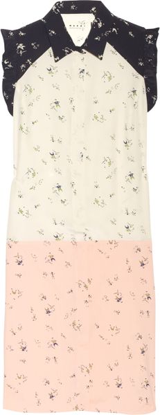 Marni People Print Silk Crepe And Cotton Dress in Pink (black) - Lyst