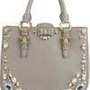 Miu Miu Crystal Embellished Studded Leather Tote in Gray (taupe) - Lyst