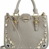 Miu Miu Crystal Embellished Studded Leather Tote in Gray (taupe) - Lyst