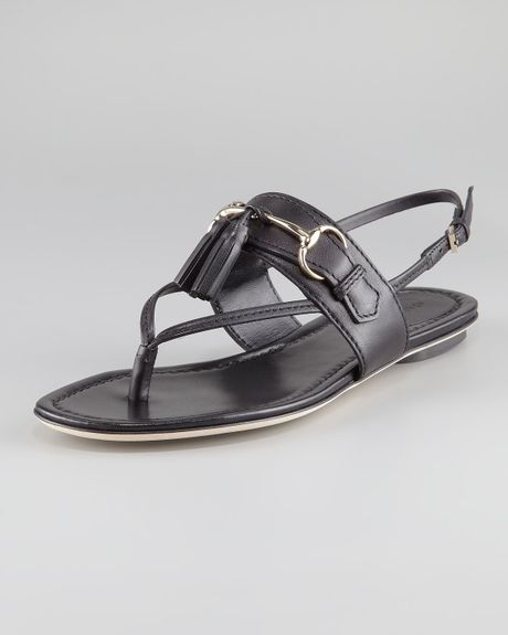 Gucci Horse Bit Tassel Thong Sandal in Black - Lyst