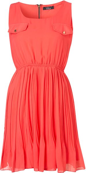 Topshop Pocket Pleat Dress in Pink (coral) - Lyst
