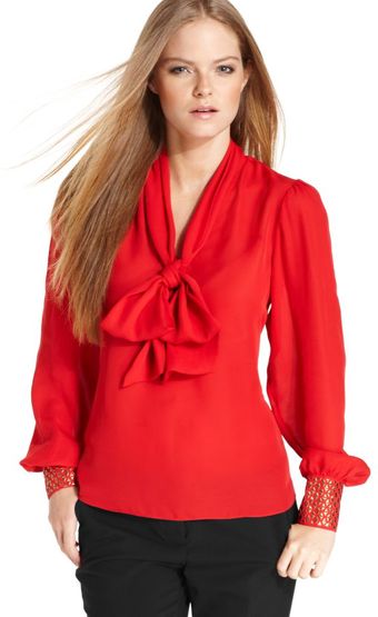 Vince Camuto Long Sleeve Studded Bow Blouse - Lyst