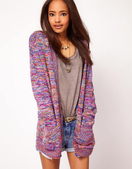 Asos Collection Asos Boyfriend Cardigan in Bright Fleck Yarn in Purple (multi) - Lyst