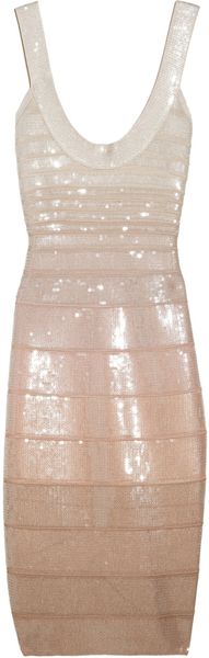 Hervé Léger Sequined Bandage Dress - Lyst
