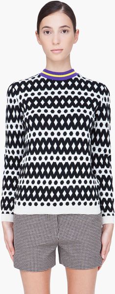 Marni Black White Wool Sweater in Black - Lyst