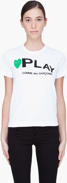 Play Comme Des Garçons White Green Logo T-shirt - Lyst