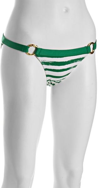 Bcbgmaxazria Kelly Green Striped Ring Detail Bikini Bottoms in Green - Lyst