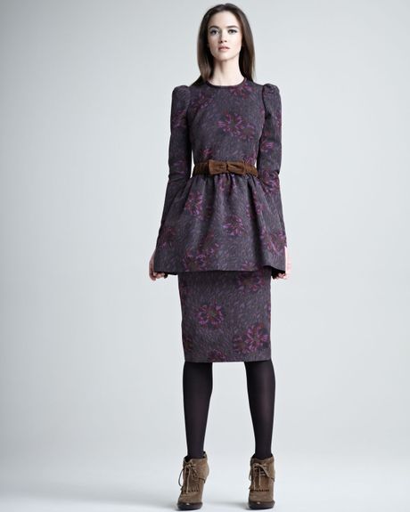 Burberry Prorsum Floralprint Peplum Dress in Floral (rust) - Lyst
