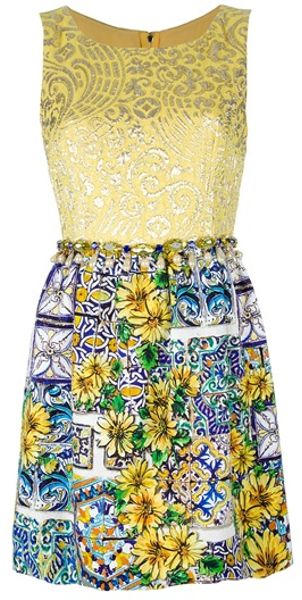 Dolce & Gabbana Sleeveless Dress in Yellow - Lyst
