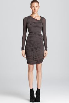 Helmut Lang Helmut Lang Ruched Dress Long Sleeve With Twist Detail - Lyst