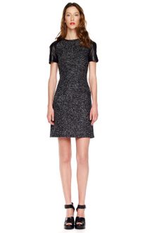 Michael Kors Leathersleeve Tweed Dress - Lyst