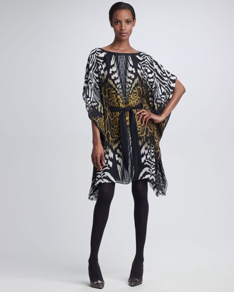 Roberto Cavalli Tie Waist Kaftan Dress in Animal - Lyst