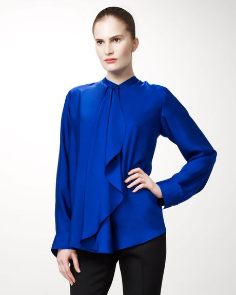 Stella Mccartney Drapedfront Silk Blouse in Blue - Lyst