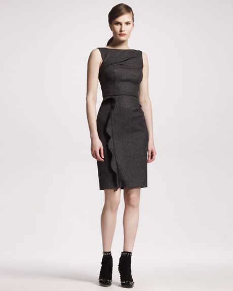 Valentino Ruffled Sheath Dress in Black - Lyst