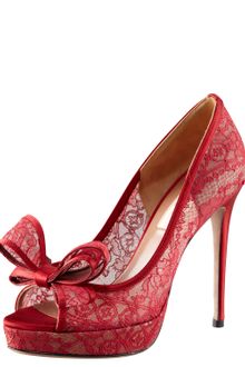 Valentino Couturebow Lace Platform Pump Red - Lyst