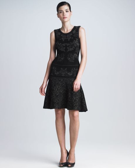 Zac Posen Bonded Floral Jacquard Flounce Dress in Black - Lyst