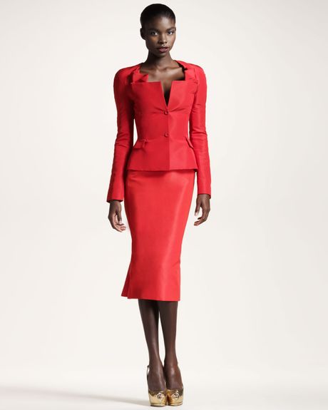 Zac Posen Silk Faille Tealength Skirt in Red - Lyst