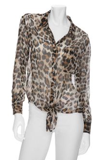 Equipment Daddy Tie Front Leopard Print Blouse - Lyst