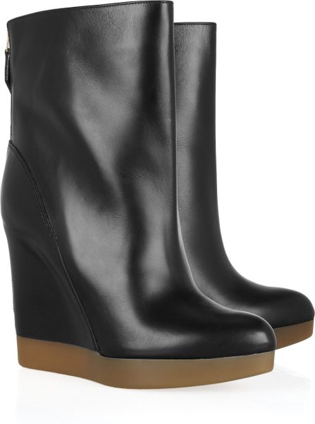 Jil Sander Leather Wedge Ankle Boots in Black (tan) - Lyst