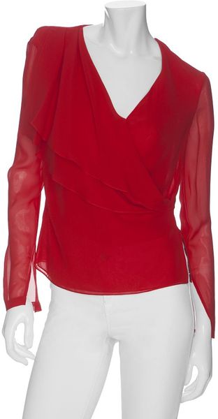 Robert Rodriguez Faux Wrap Ruffle Blouse in Red (510) - Lyst